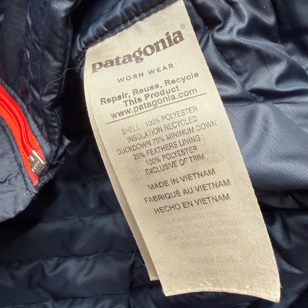 PATAGONIA Down Sweater Jacket Navy Blue Orange Full Zip Men's Size Large - Picture 8 of 12